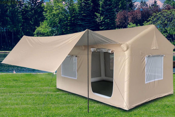 Tendas de acampamento ao ar livre 410*270*200CM impermeável Beige algodão tenda inflável para 3-4 pessoas estilo cabana florestal leve e durável para aventuras ao ar livre fornecedor