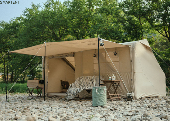 Tendas de acampamento ao ar livre 410*270*200CM impermeável Beige algodão tenda inflável para 3-4 pessoas estilo cabana florestal leve e durável para aventuras ao ar livre fornecedor