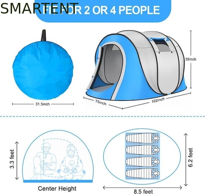 102*75*39 polegadas Single Layer Silver Backing Polyester 210T Waterproof Pop Up Camping Tent para 2-4Person com janelas de malha fornecedor