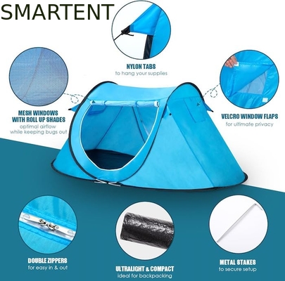 86.6*37.4*47.2 Inch Blue Pop Up Camping Tent With Ventilated Mesh Windows Capacidade de 2 pessoas Design à prova d'água fornecedor