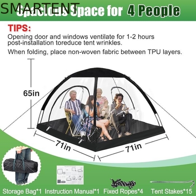 71*71*65'Inch 4-Person TPU Transparente Fibra de Vidro Quadro Rápido Configurar Protecção UV Impermeável Pop Up Sports Tent fornecedor