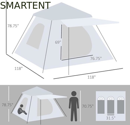 118*118*78.75 Inch 2-3 Person Waterproof Automatic Pop Up Camping Tent com postes de fibra de vidro e janelas de malha fornecedor