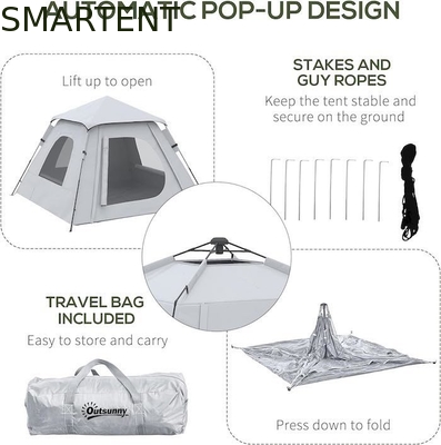 118*118*78.75 Inch 2-3 Person Waterproof Automatic Pop Up Camping Tent com postes de fibra de vidro e janelas de malha fornecedor
