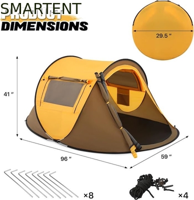 96*59*41 polegadas de poliéster amarelo 4 Temporada Pop Up Camping Tent com janelas de malha e design à prova d'água para 2 pessoas fornecedor