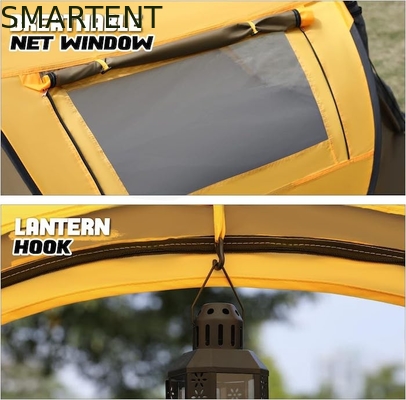 96*59*41 polegadas de poliéster amarelo 4 Temporada Pop Up Camping Tent com janelas de malha e design à prova d'água para 2 pessoas fornecedor