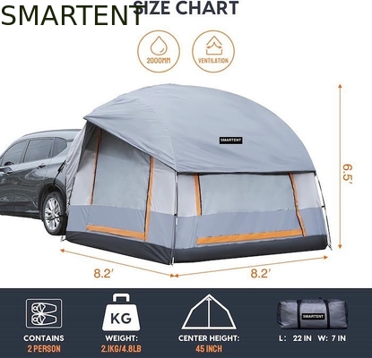 Tenda de acampamento SUV 210D revestida de poliéster cinza para 6 pessoas com janelas de malha e proteção UV fornecedor
