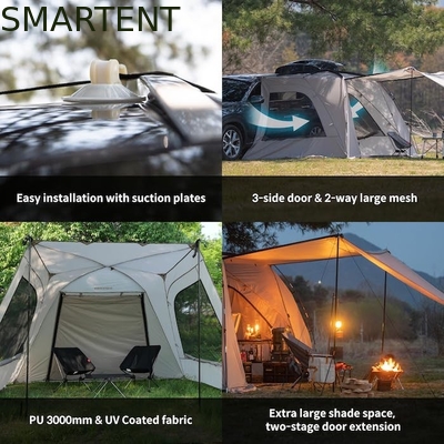 2.49*3.20*1.91M Tenda de acampamento de carro cinza portátil impermeável PU3000MM revestido de tecido de poliéster para aventura ao ar livre fornecedor