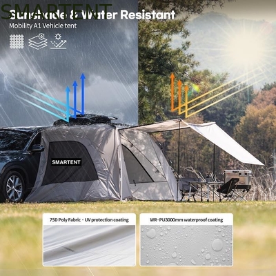2.49*3.20*1.91M Tenda de acampamento de carro cinza portátil impermeável PU3000MM revestido de tecido de poliéster para aventura ao ar livre fornecedor