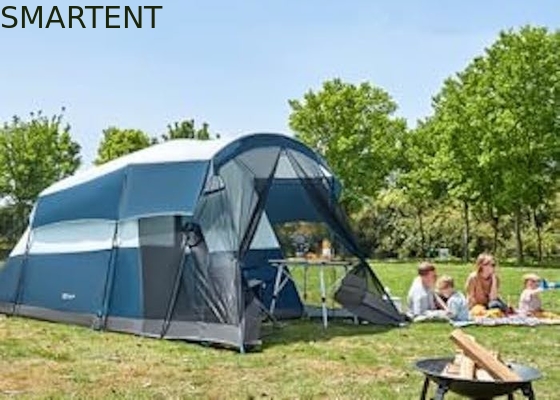 6.1*2.44*1.93M Área exterior de dupla cor azul-cinza impermeável revestido de poliéster grande tenda de acampamento familiar adequado para 6-8 pessoas fornecedor