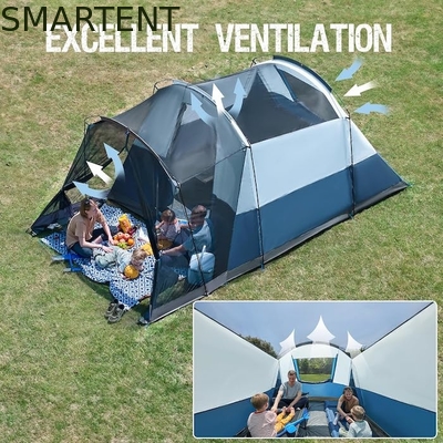 6.1*2.44*1.93M Área exterior de dupla cor azul-cinza impermeável revestido de poliéster grande tenda de acampamento familiar adequado para 6-8 pessoas fornecedor
