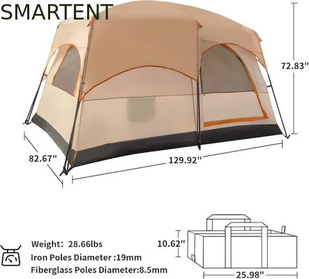 Barraca de acampamento para 4 pessoas, 3,3 * 2,1 * 1,85 m, para todos os climas, cáqui, à prova d'água, revestida em poliéster, design para 2 casas, barraca de acampamento fornecedor