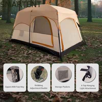 Barraca de acampamento para 4 pessoas, 3,3 * 2,1 * 1,85 m, para todos os climas, cáqui, à prova d'água, revestida em poliéster, design para 2 casas, barraca de acampamento fornecedor