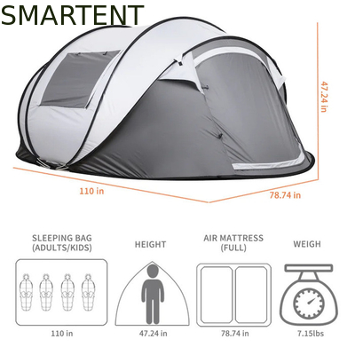 280*200*130CM Cinza PU2000MM Impermeável revestido 190T Poliéster 4-Season Pop Up Tent Boat With Mesh Windows Para acampamento fornecedor