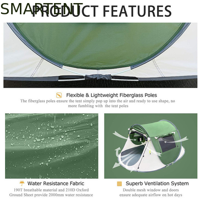 2 pessoas 245*148*100cm Poliéster verde impermeável Acampamento ao ar livre Tenda de barco espaçosa com ventilação de malha fornecedor