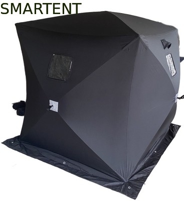 147X147X165CM Negro Tenda de trabalho ao ar livre Fibra de vidro impermeável revestido de poliéster 150D Um homem Flip Over Ice Shelter fornecedor