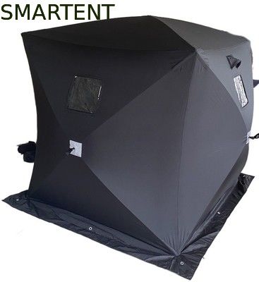 Comprar 147X147X165CM Negro Tenda de trabalho ao ar livre Fibra de vidro impermeável revestido de poliéster 150D Um homem Flip Over Ice Shelter Fabricação em linha
