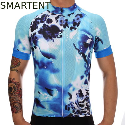 Comprar Ciclagem de montada do jérsei do cascalho do poliéster da camiseta 130g da bicicleta feita sob encomenda azul do ciclista Fabricação em linha