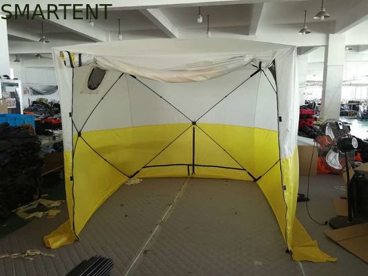 Comprar 235*235*200MM abrigo de pesca ao ar livre PU revestido 200D poliéster de fibra de vidro de Oxford tenda de acampamento de dupla cor Fabricação em linha