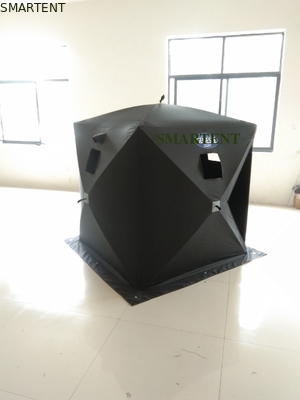 147X147X165CM Negro Tenda de trabalho ao ar livre Fibra de vidro impermeável revestido de poliéster 150D Um homem Flip Over Ice Shelter fornecedor
