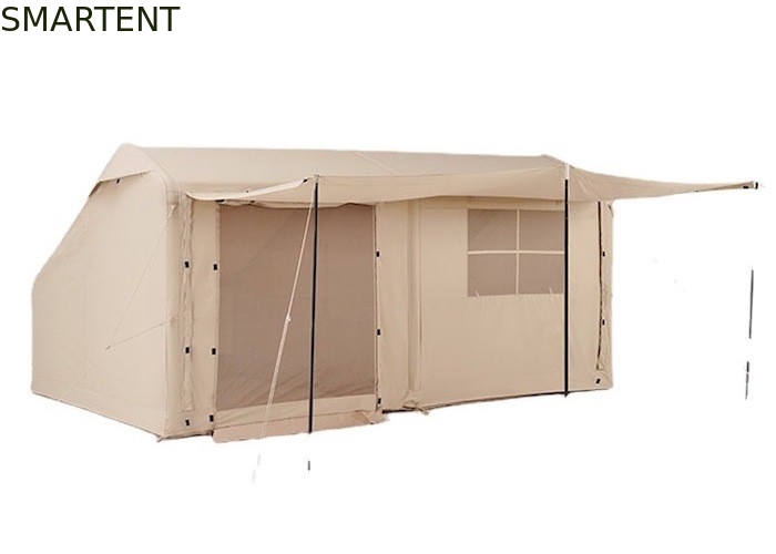 Tendas de acampamento ao ar livre 410*270*200CM impermeável Beige algodão tenda inflável para 3-4 pessoas estilo cabana florestal leve e durável para aventuras ao ar livre fornecedor