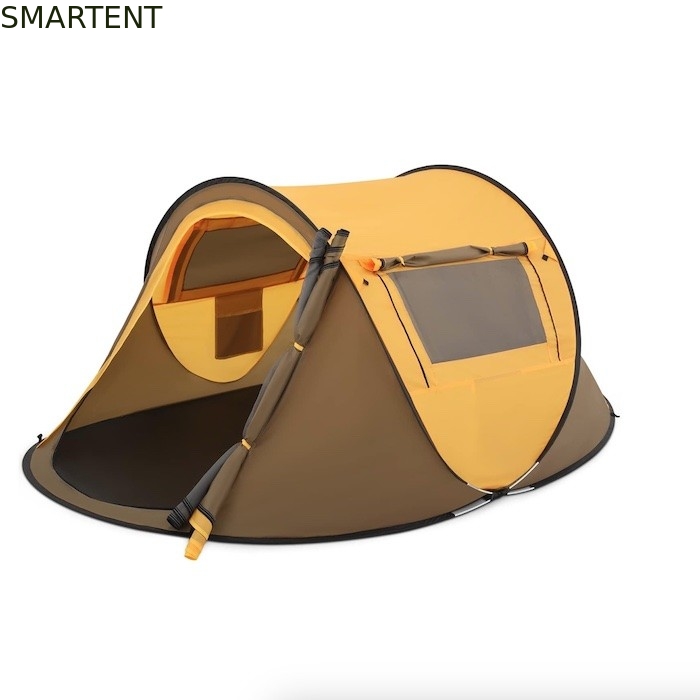 96*59*41 polegadas de poliéster amarelo 4 Temporada Pop Up Camping Tent com janelas de malha e design à prova d'água para 2 pessoas fornecedor