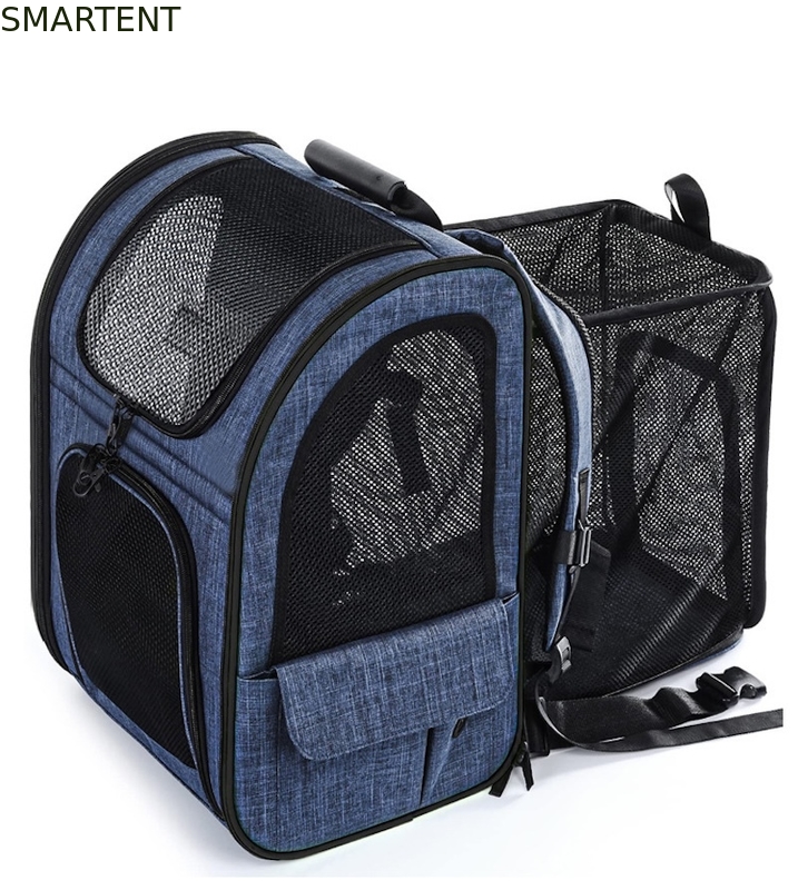 Outdoor 33.5*27*42cm Azul Cationic Oxford Expandable Pet Travel Backpack Soft Fabric Lovely Pet Necessities para seus companheiros satisfeitos fornecedor