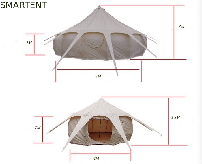 300 * 300 * 200 CM 5 M 280GSM Bege Algodão Revestido À Prova D 'Água Lotus Design Glamping Barraca de Acampamento Ao Ar Livre fornecedor